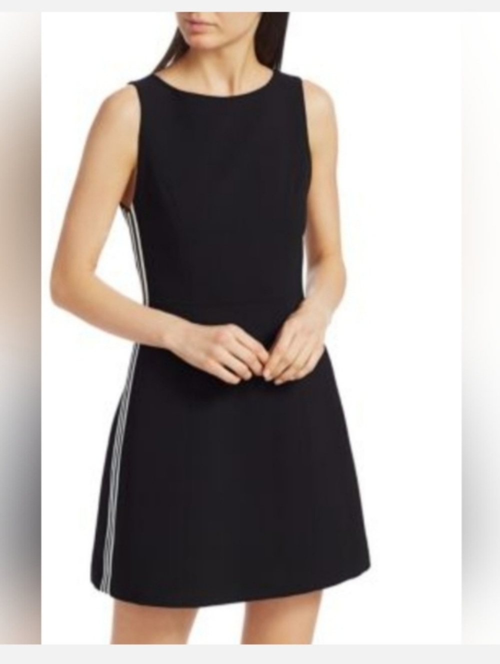 Alice + Olivia lindysey Black crew neck Mini Dress with White Stripes Size 10 - Picture 11 of 16